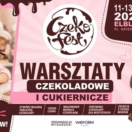 Plakat zapraszający w dniach 11-13 września 2026 r. do Elbląga na Warsztaty Czekoladowe i Cukiernicze CZEKO FEST Elbląg 2026.