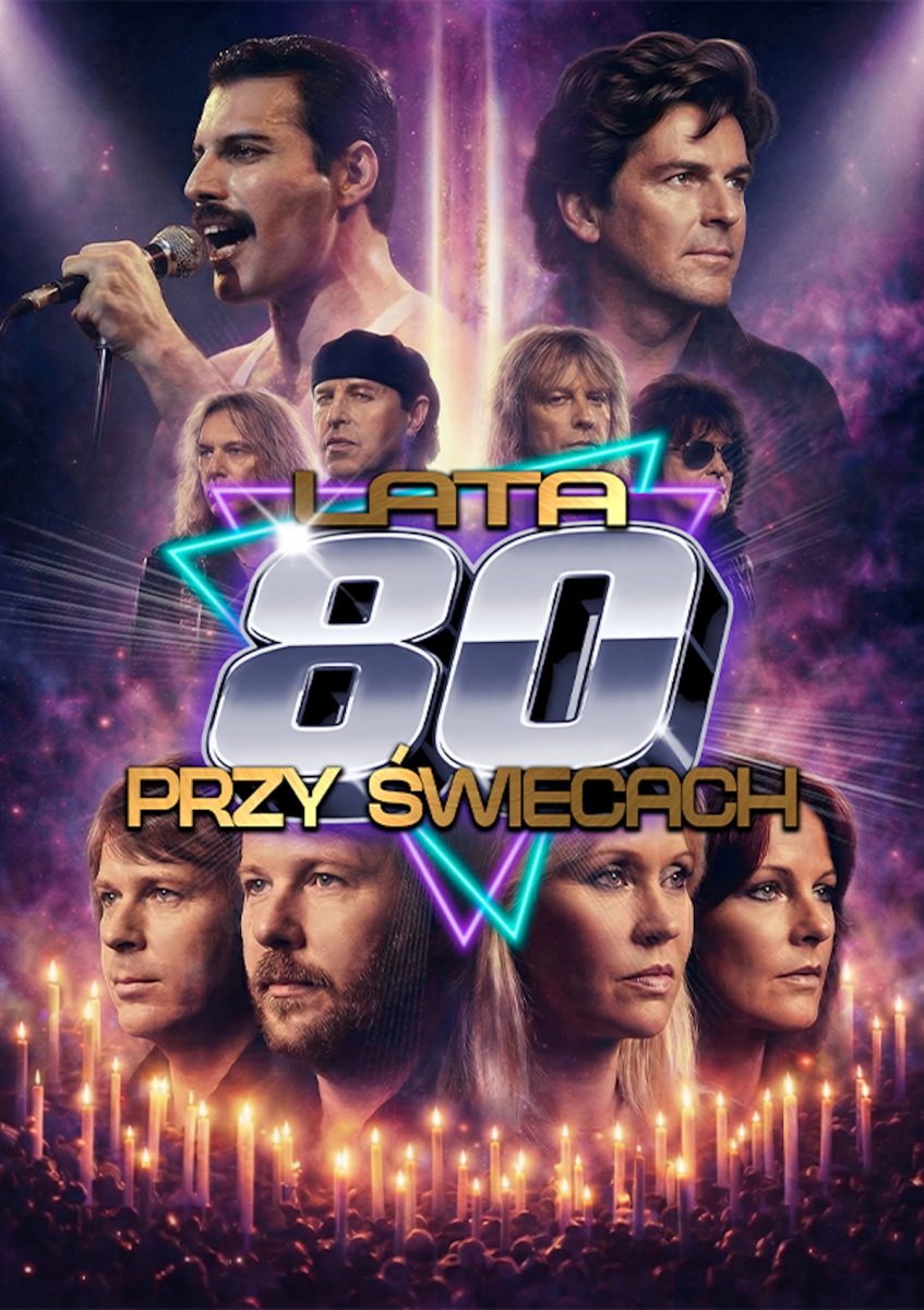 Plakat zapraszający we wtorek 20 października 2026 r. do Olsztyna na koncert "Lata 80-te przy świecach" Filharmonia Olsztyn 2026. 
