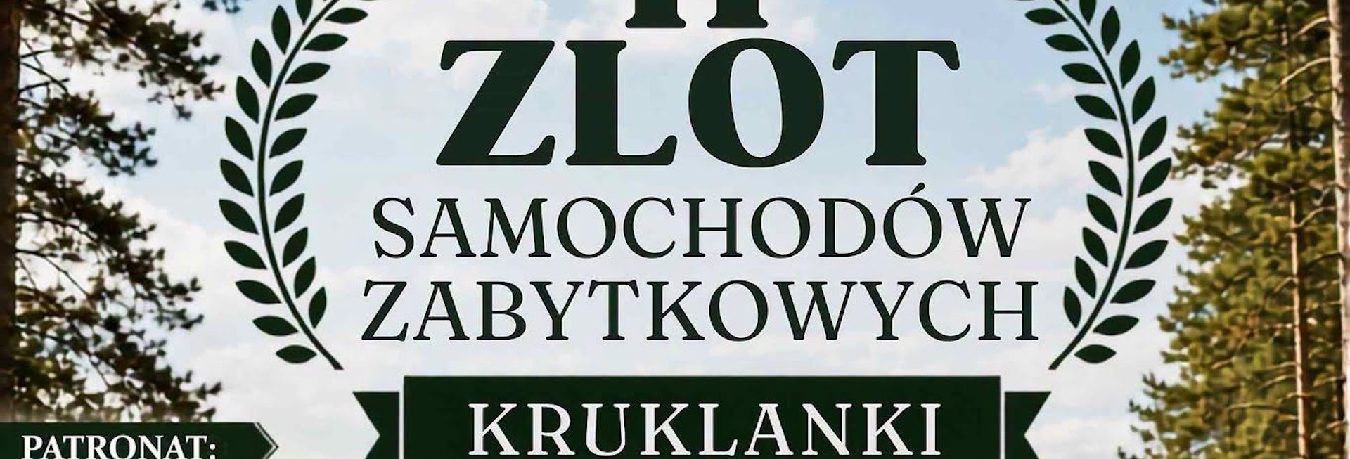 Plakat zapraszający w sobotę 5 września 2026 r. do miejscowości Kruklanki w powiecie giżyckim na Zlot Samochodów Zabytkowych Kruklanki 2026. 