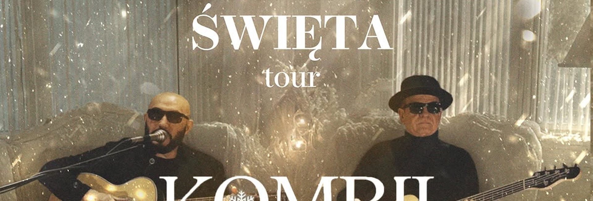 Plakat zapraszający na koncert zespołu Kombii - Świąteczny Koncert „Białe Święta”. 