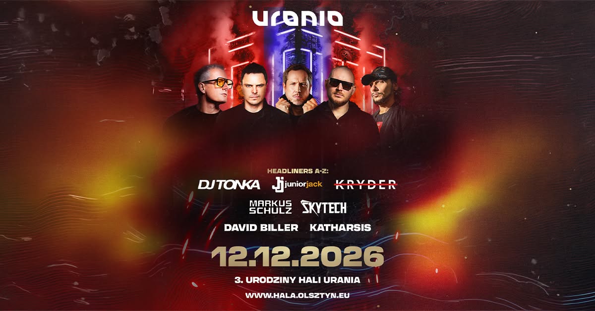 Plakat zapraszający w sobotę 12 grudnia 2026 r. do Olsztyna na Koncert Urodzinowy w Hali Urania Olsztyn 2026.   