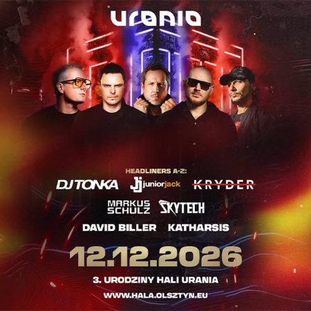 Plakat zapraszający w sobotę 12 grudnia 2026 r. do Olsztyna na Koncert Urodzinowy w Hali Urania Olsztyn 2026.   