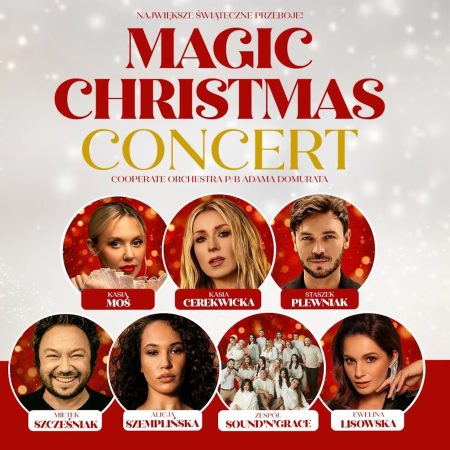 Plakat zapraszający w sobotę 5 grudnia 2026 r. do Olsztyna na Magic Christmas Concert Hala Urania Olsztyn 2026.