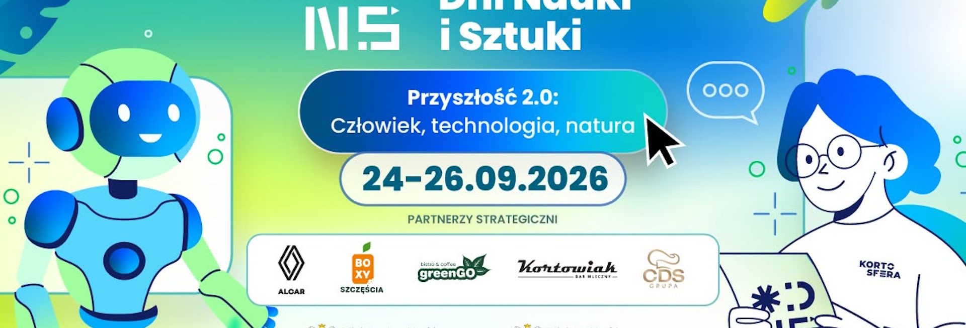 Plakat zapraszający w dniach 24-26 września 2026 r. do Olsztyna na Olsztyńskie Dni Nauki i Sztuki Olsztyn 2026. 