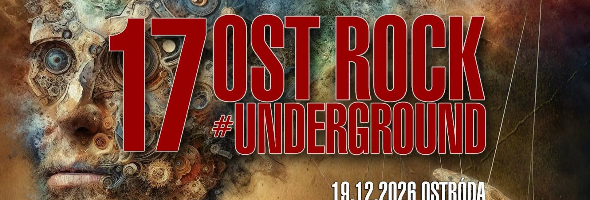 Plakat zapraszający w sobotę 19 grudnia 2026 r. do Ostródy na koncert Ostrock #Underground Ostróda 2026. 