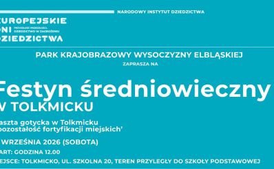 Plakat zapraszający w sobotę 19 września 2026 r. do Tolkmicka na Festyn Średniowieczny Tolkmicko 2026. 