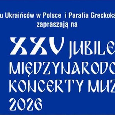 Plakat zapraszający w sobotę 3 października 2026 r. do Węgorzewa na 25. edycję Jubileuszowego Międzynarodowego Koncertu Muzyki Cerkiewnej Węgorzewo 2026. 