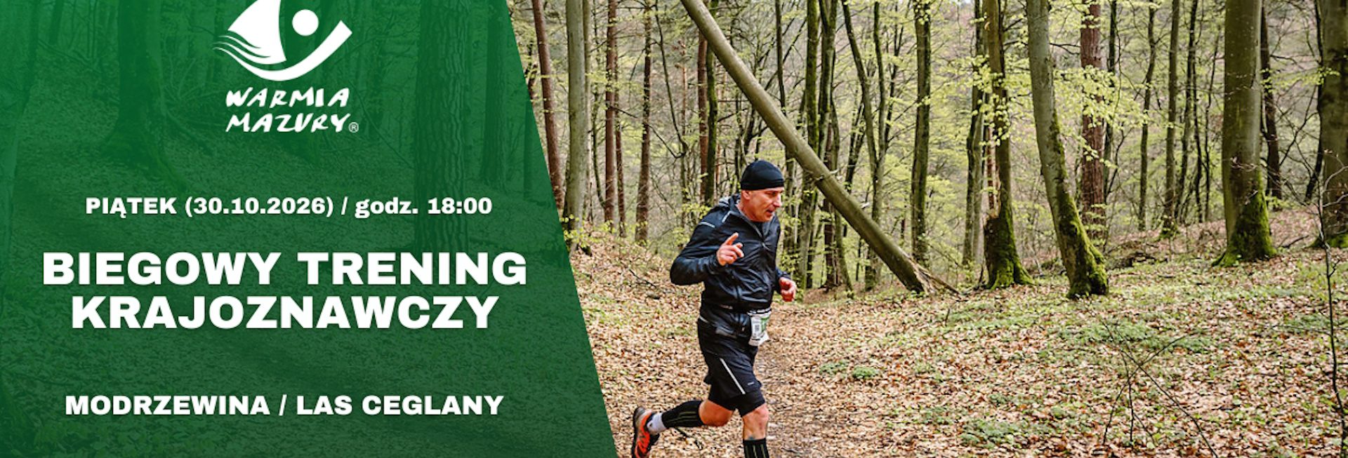 Plakat zapraszający w piątek 30 października 2026 r. do Elbląga na Trening "Odkryj nieodkryte! Biegiem poznaj Wysoczyznę Elbląską!" Elbląg 2026. 