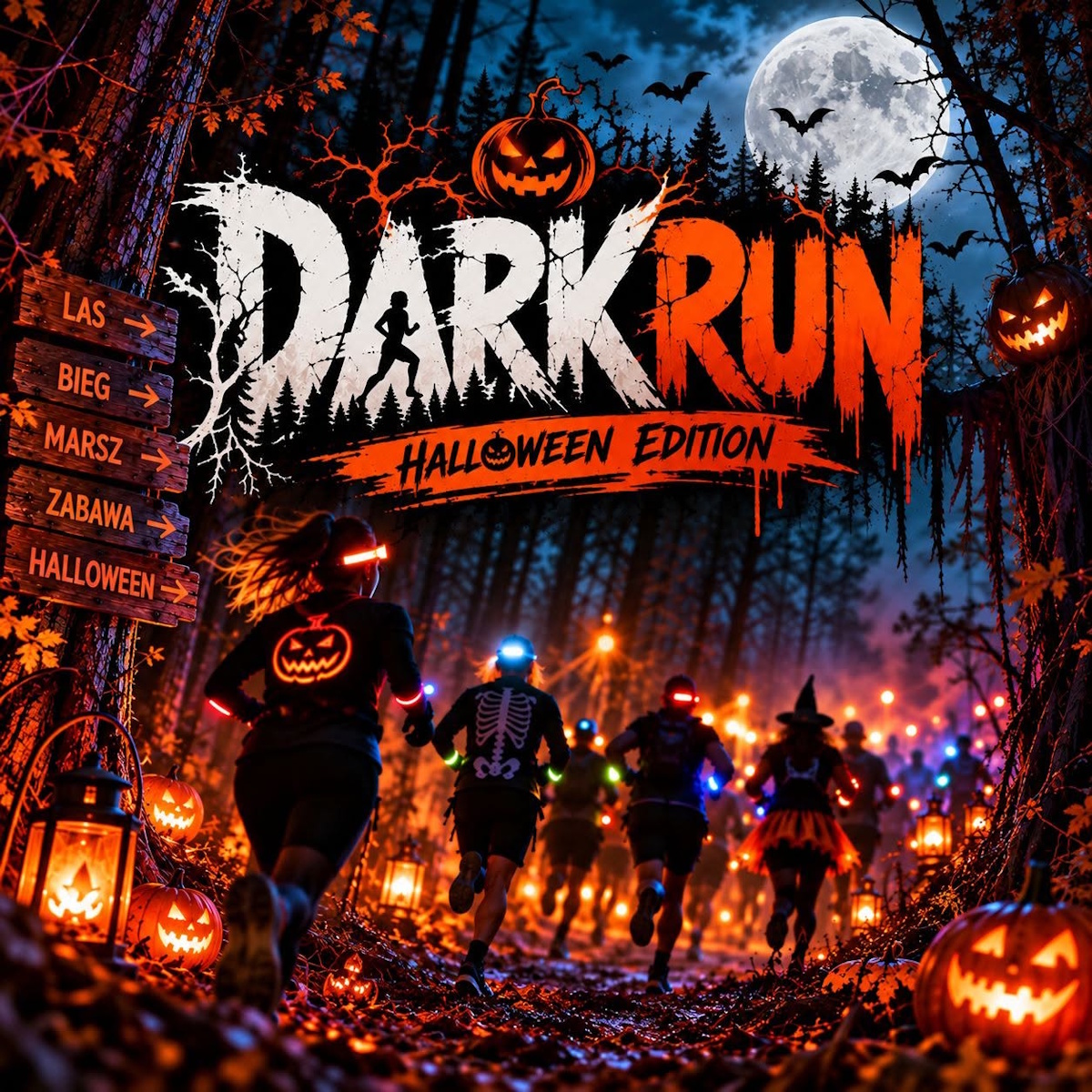 Plakat zapraszający w czwartek 29 października 2026 r. do Nidzicy na Bieg Darkrun – Halloween Edition Nidzica 2026.  