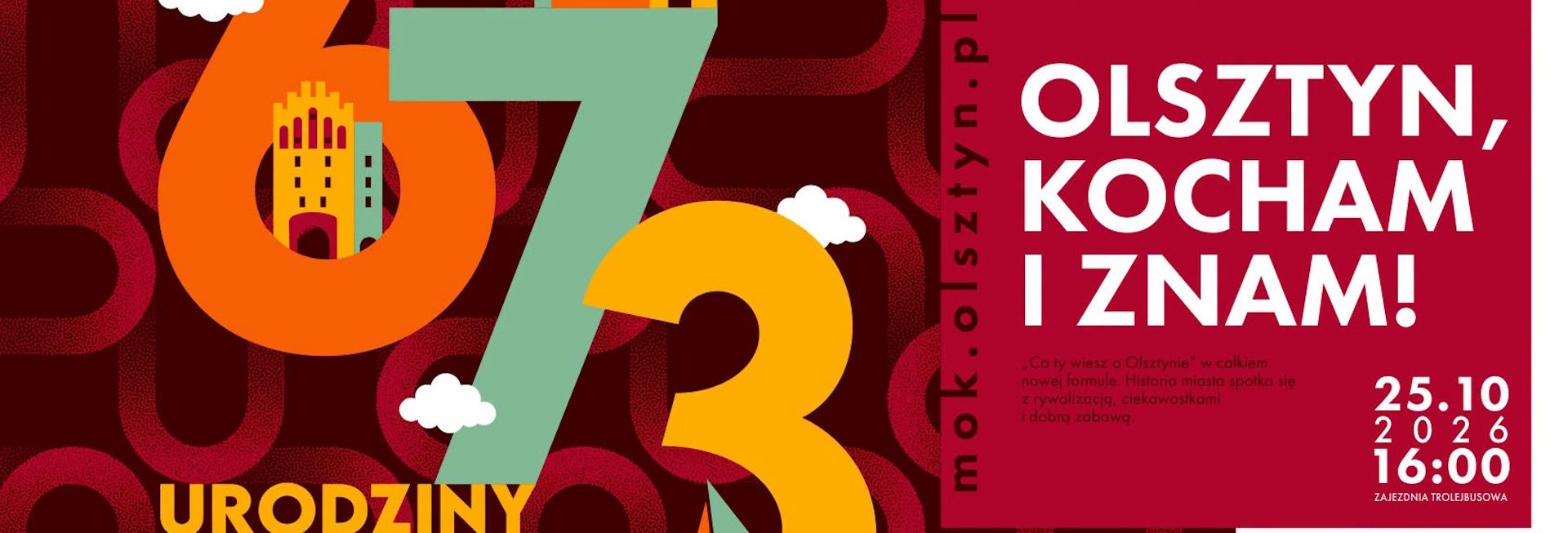 Plakat zapraszający w niedzielę 25 października 2026 r. do Olsztyna na wydarzenie Co Ty wiesz o Olsztynie? Olsztyn, Kocham i Znam! Olsztyn 2026. 