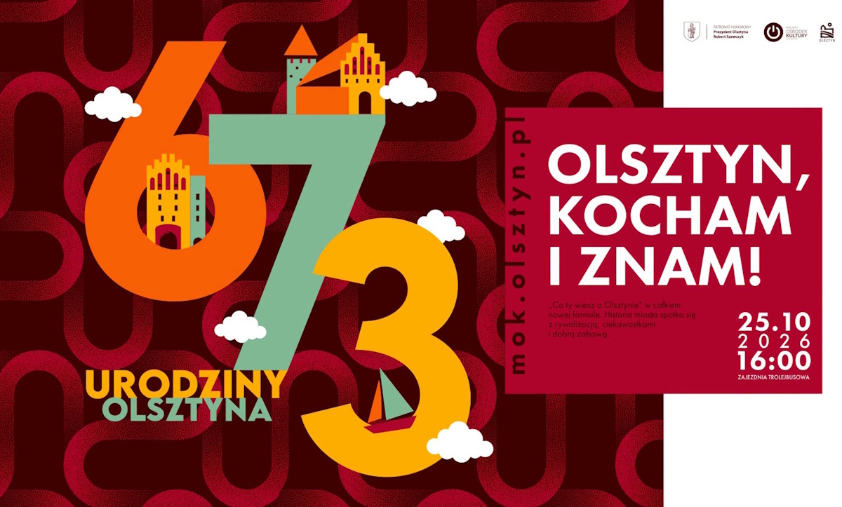 Plakat zapraszający w niedzielę 25 października 2026 r. do Olsztyna na wydarzenie Co Ty wiesz o Olsztynie? Olsztyn, Kocham i Znam! Olsztyn 2026. 