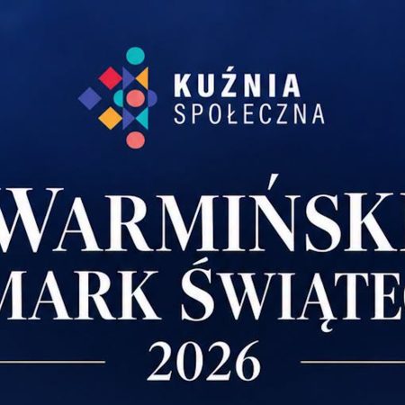 Plakat zapraszający w dniach 10-13 grudnia 2026 r. do Olsztyna na Warmiński Jarmark Świąteczny Olsztyn 2026. 