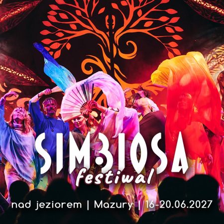 Plakat zapraszający w dniach 16-20 czerwca 2027 r. do miejscowości Warchały na 6. edycję Festiwalu Simbiosa Warchały 2027.
